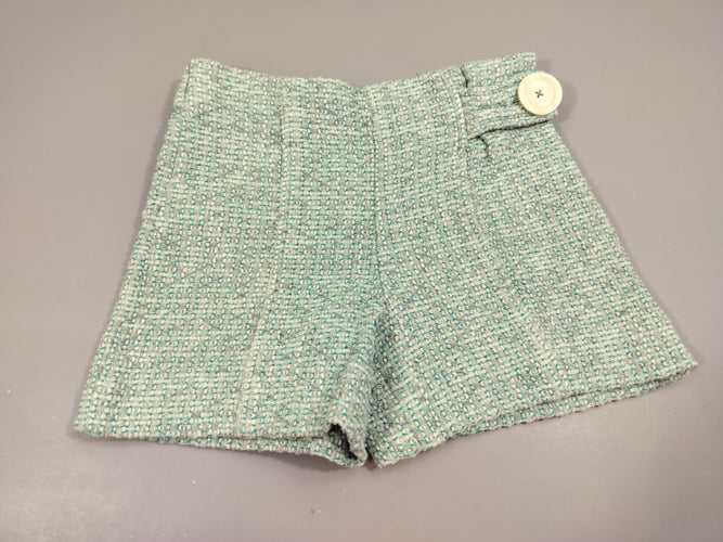 Short en tweed vert et  blanc , petits fils dorés, bouton blanc, moins cher chez Petit Kiwi