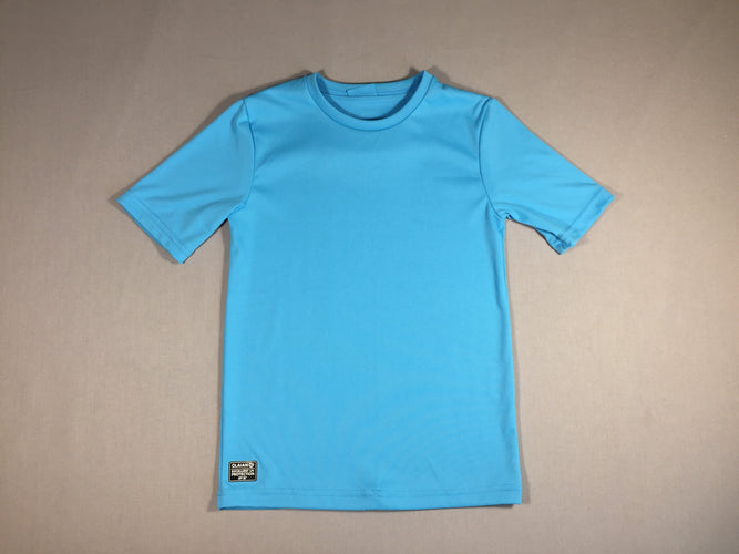 T-shirt m.c bleu anti UV  50+   se replie dans un poche dans l'encolure - sans étiquette -  taille estimée, moins cher chez Petit Kiwi