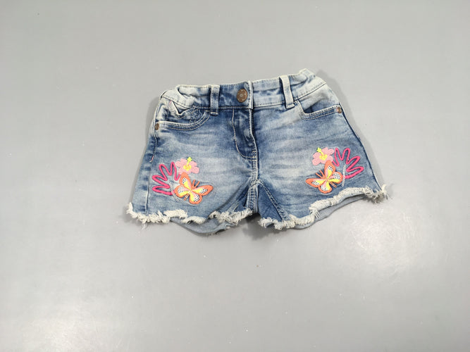 Short denim papillons brodés, moins cher chez Petit Kiwi