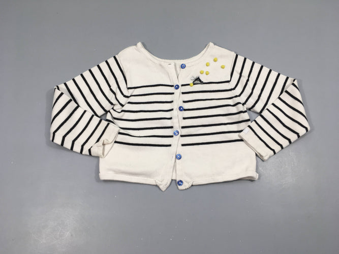 Gilet blanc rayé bleu marine papillons, moins cher chez Petit Kiwi