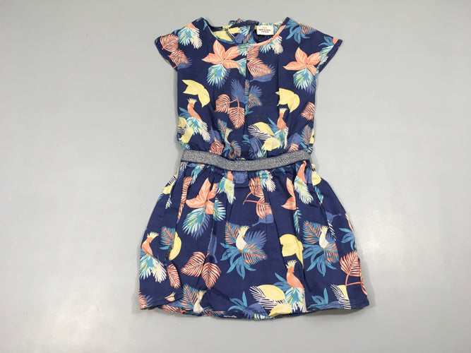 Robe m.c légère bleu feuilles, moins cher chez Petit Kiwi