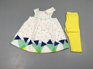 NEUF Robe m.c blanche triangles + Legging jaune