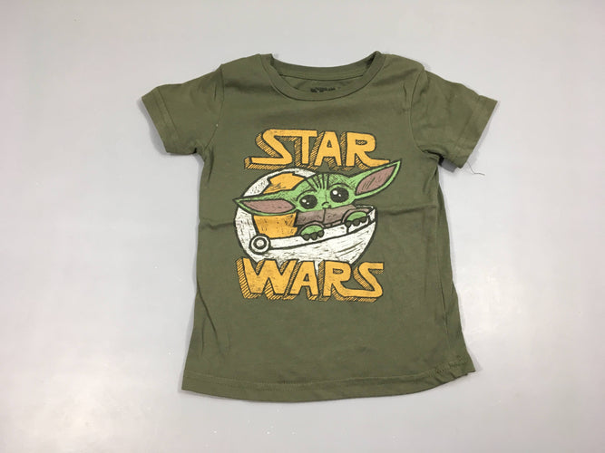 T-shirt m.c kaki star wars baby yoda, légèrement bouloché, moins cher chez Petit Kiwi