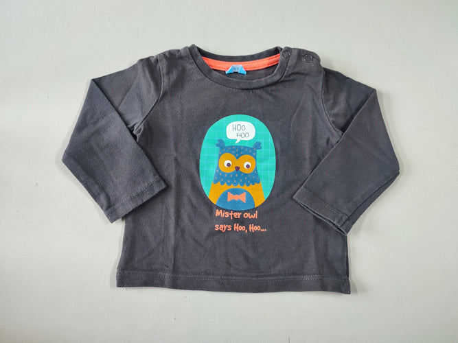 T-shirt m.l gris foncé hibou "Mister owl says Hoo, Hoo...", moins cher chez Petit Kiwi