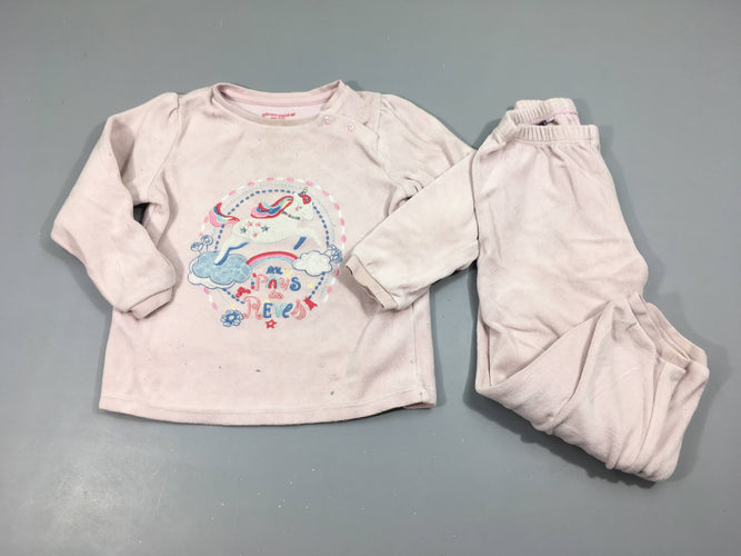 Pyjama 2pcs velours rose pâle licorne, moins cher chez Petit Kiwi