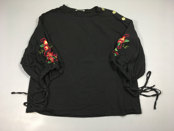 Sweat léger noir broderies fleurs manches, moins cher chez Petit Kiwi