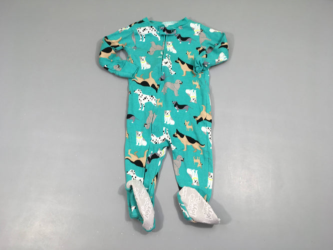 Pyjama jersey zippé turquoise chiens, moins cher chez Petit Kiwi