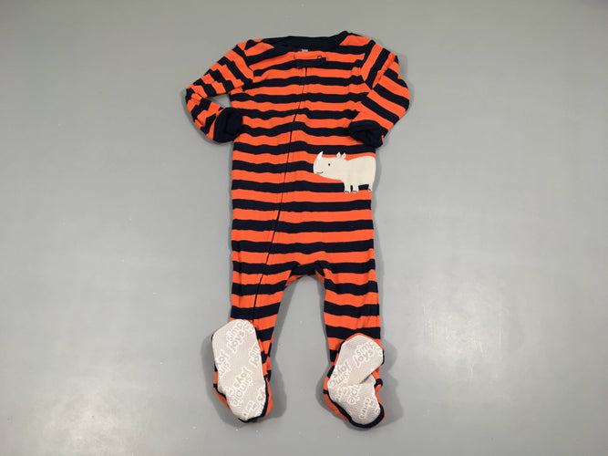 Pyjama jersey zippé bleu rayé orange rhinocéros, moins cher chez Petit Kiwi