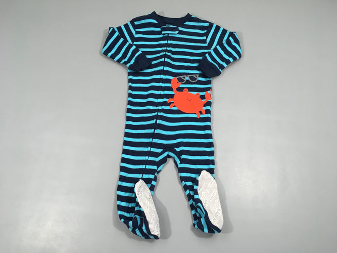 Pyjama jersey zippé bleu rayé crabe, moins cher chez Petit Kiwi