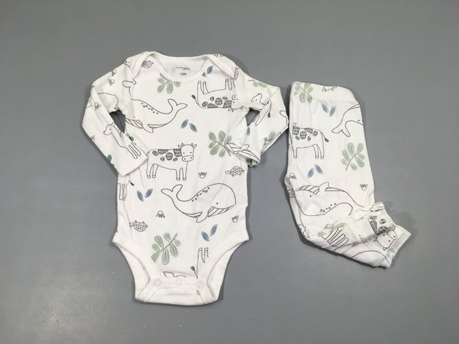 Body m.l blanc animaux + Pantalon jersey, moins cher chez Petit Kiwi