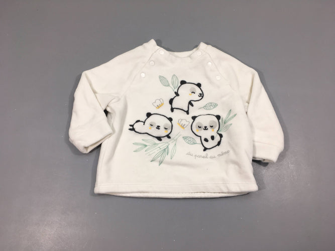 Pull velours blanc Pandas, moins cher chez Petit Kiwi