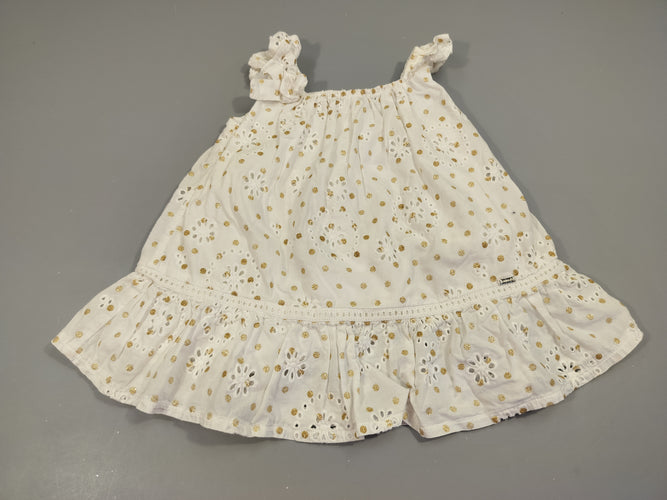 Robe s.m blanche , pois dorés pailletés. 100% coton, moins cher chez Petit Kiwi