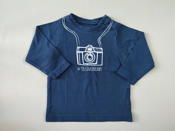 T-shirt m.l bleu marine appareil photo"#followcoolkids", moins cher chez Petit Kiwi