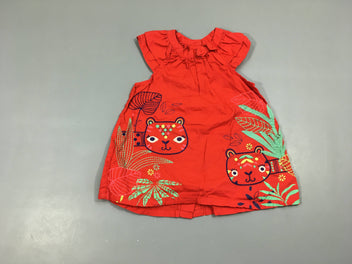 Robe m.c orangée motifs félins texturés