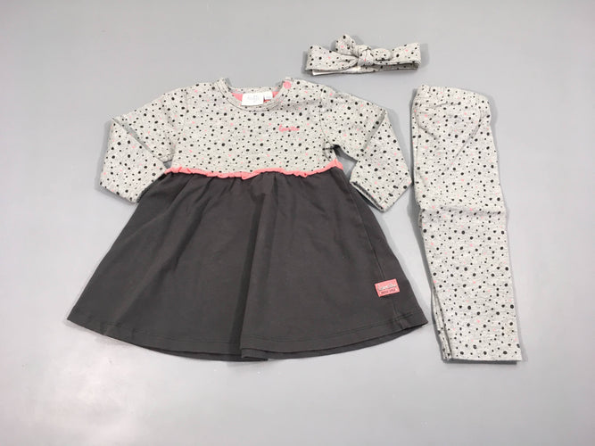 Robe m.l jersey gris pois foncé bas + Legging + Bandeau, moins cher chez Petit Kiwi