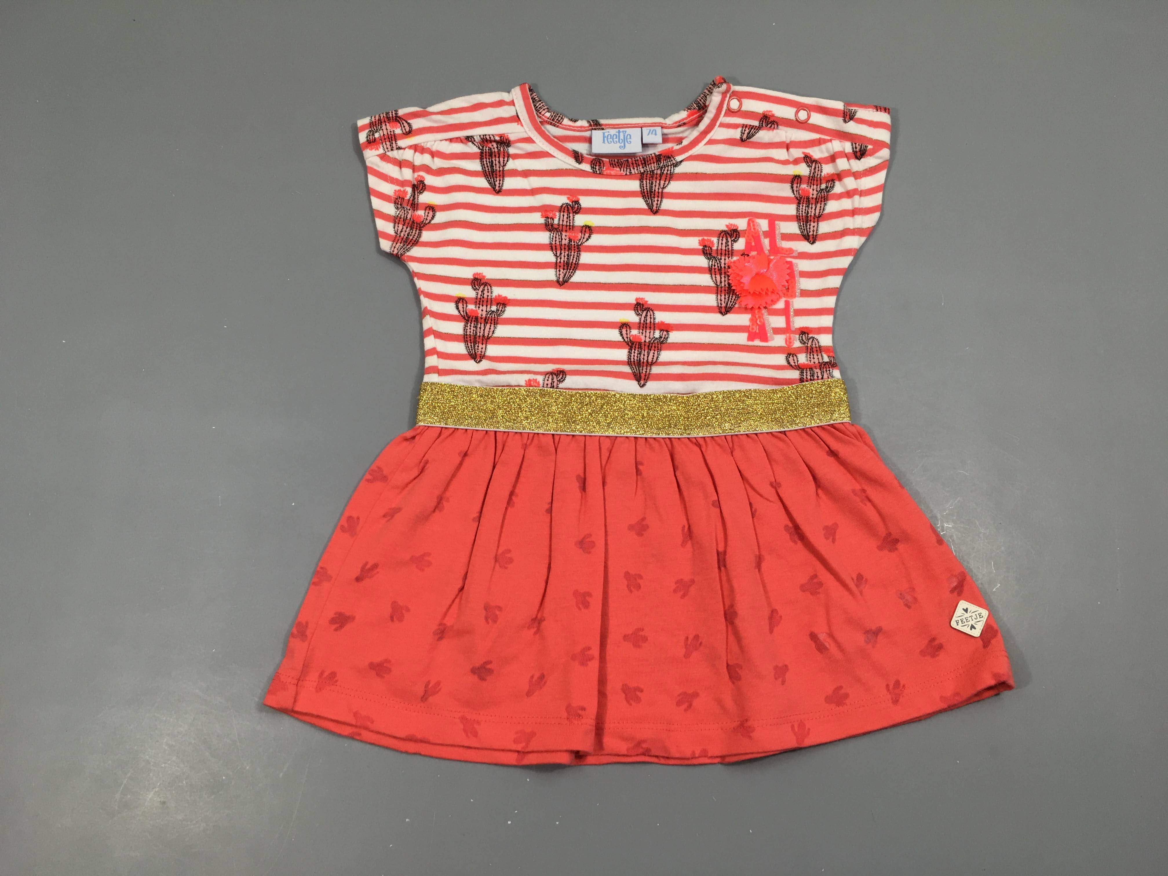 Robe m.c blanc rayé corail Cactus