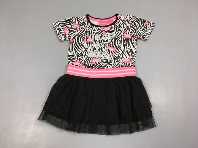 Robe m.c jersey haut blanc zébré flament rose/Bas tulle noire B. Nosy, moins cher chez Petit Kiwi