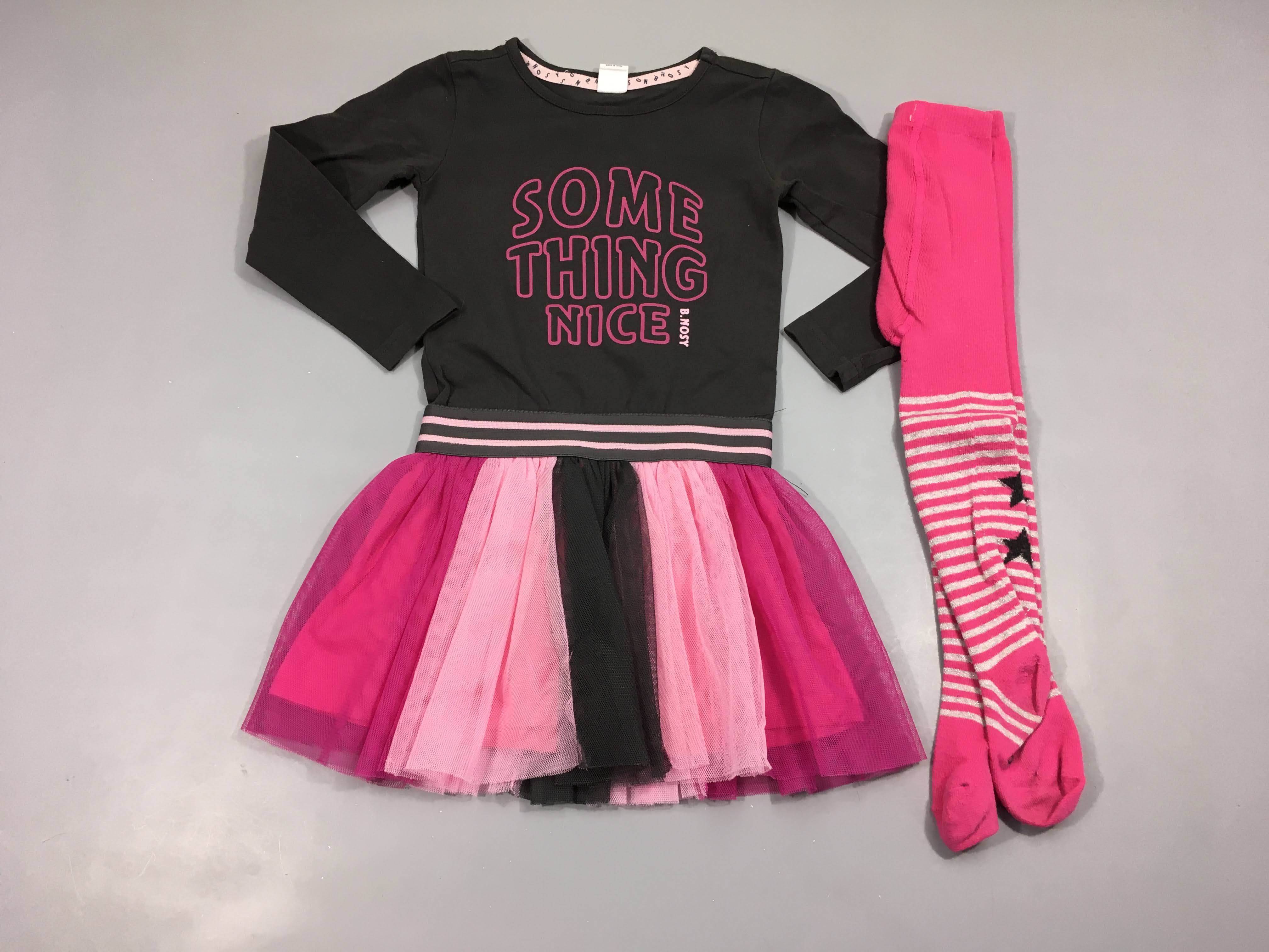 Robe m.l haut jersey gris Nice/Bas tulle rose gris B. Nosy + Collants 19-20