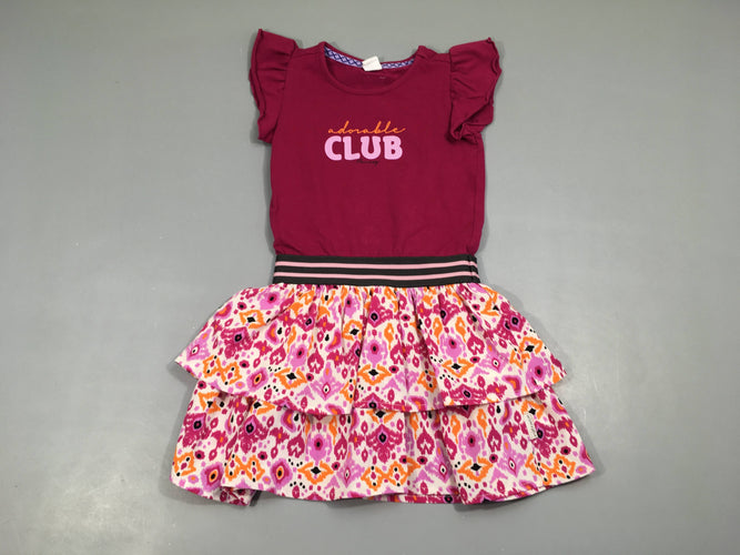 Robe m.c bi-matière fuchsia Club écru bas motifs roses, moins cher chez Petit Kiwi