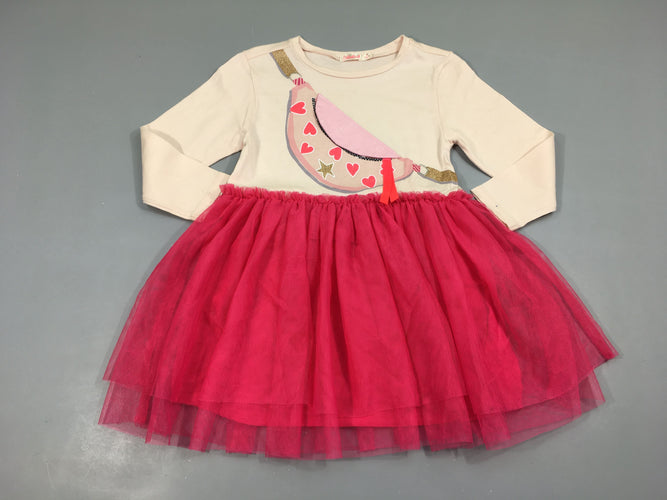 Robe m.l jersey haut rose pâle effet sac bandouillère/Bas tulle rose, moins cher chez Petit Kiwi