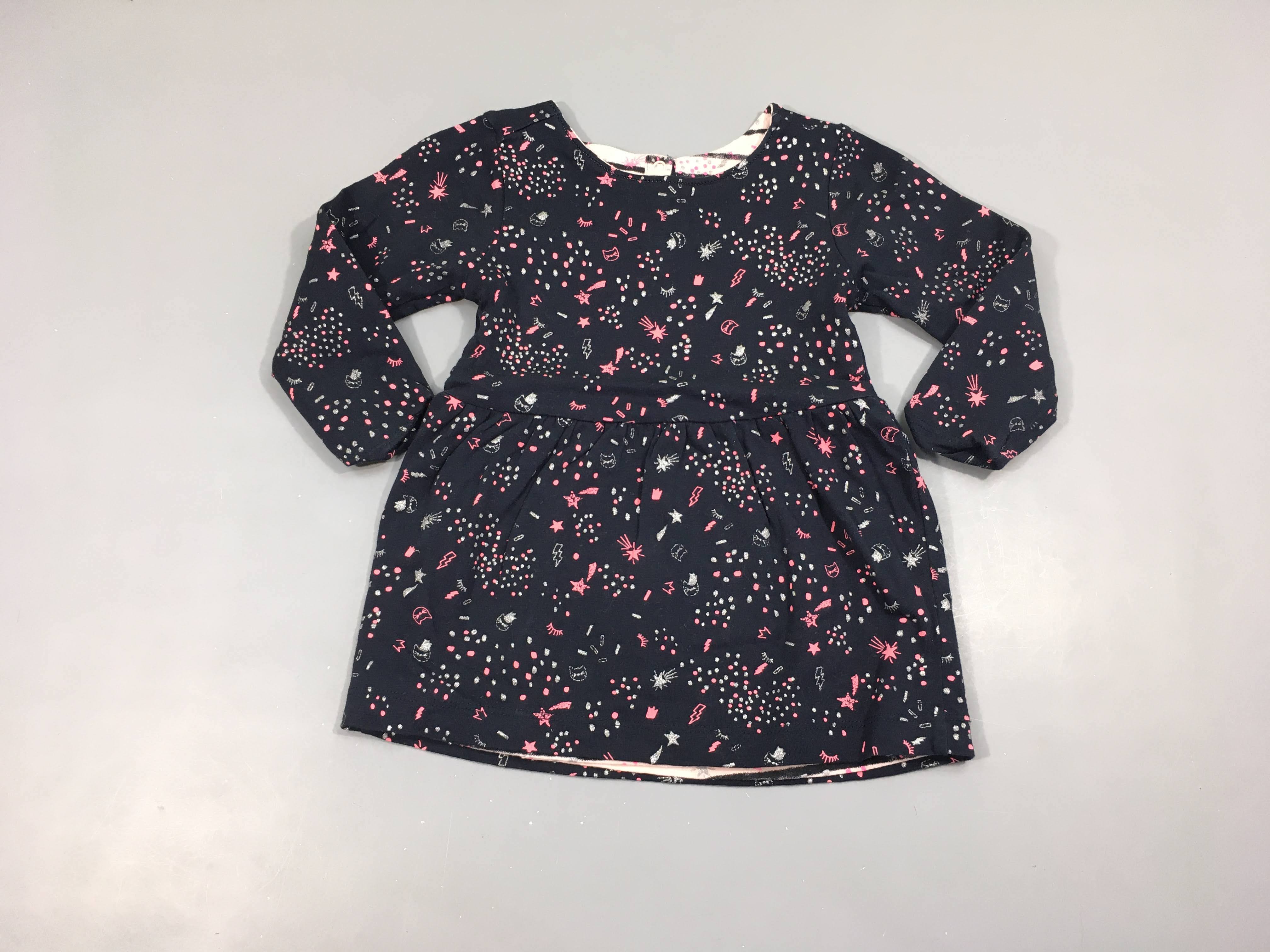 Robe m.l réversible jersey bleu foncé minis motifs rose/rose rayé bleu