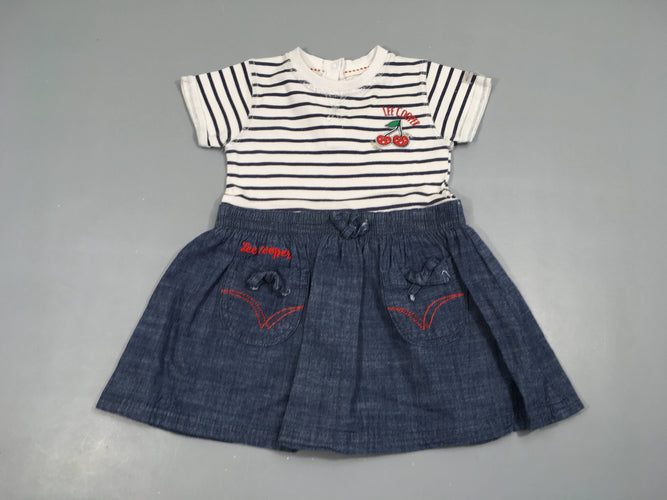 Robe m.c jersey haut blanc rayé bleu Cerises/Bas Denim Lee Cooper, moins cher chez Petit Kiwi