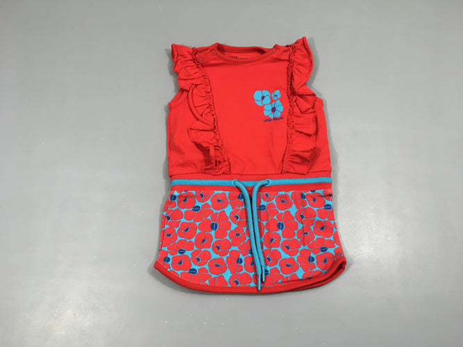 Robe s.m jersey rouge fleurs bleues, moins cher chez Petit Kiwi