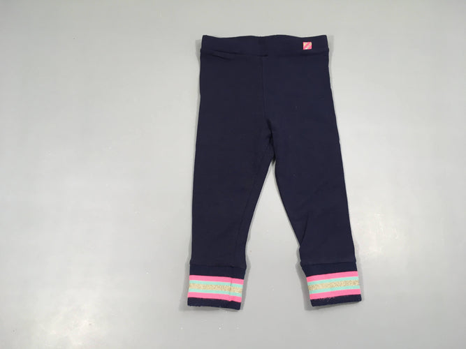 Legging bleu foncé bords bas rayé rose-vert doré, moins cher chez Petit Kiwi