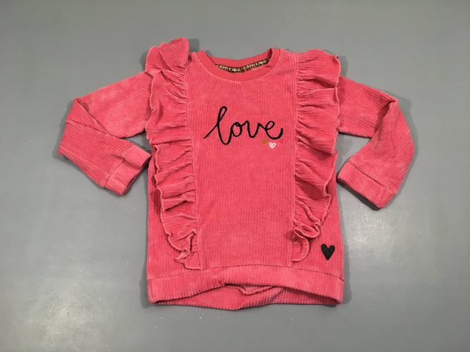 Pull velours côtelé rose Love froufrou, moins cher chez Petit Kiwi