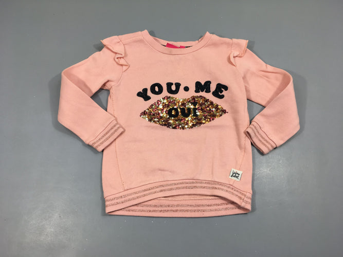 Sweat rose pâle You. Me sequins, moins cher chez Petit Kiwi