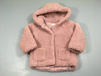 Gilet -veste à capuche teddy vieux-rose