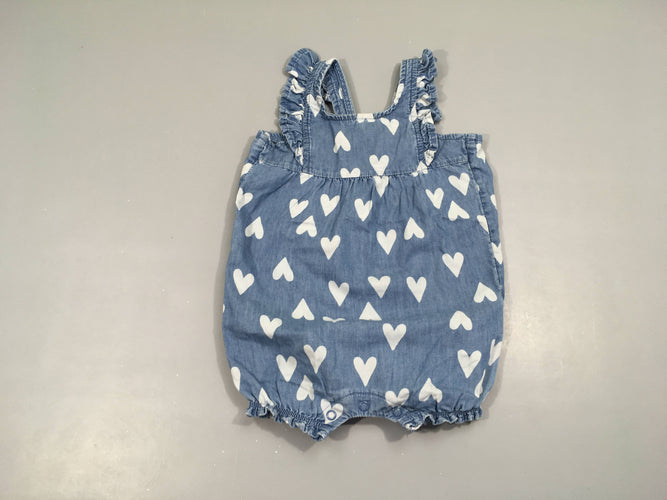 Combishort denim coeurs blancs, moins cher chez Petit Kiwi