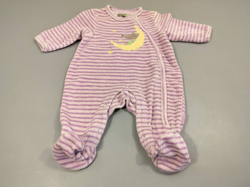 Pyjama velours mauve rayé, loup sur la lune 76% coton 24% polyester