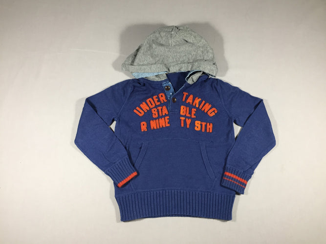 Pull bleu - écriture orange - à double capuche en jersey grise - 20% laine -  taille estimée, moins cher chez Petit Kiwi