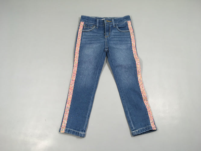 Jeans bandes latérales strass couleur, moins cher chez Petit Kiwi