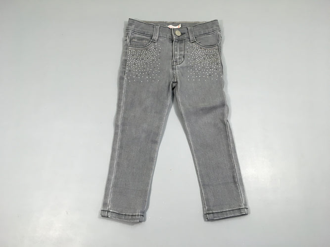 Jeans gris strass poches avant, moins cher chez Petit Kiwi