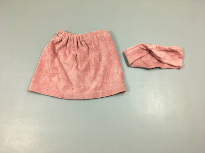 Jupe velours vieux-rose + Bandeau, moins cher chez Petit Kiwi