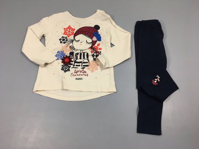 T-shirt m.l écru fille bonnet +Legging bleu foncé, moins cher chez Petit Kiwi