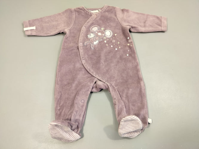 Pyjama velours mauve souris 70% coton  30% polyester, moins cher chez Petit Kiwi