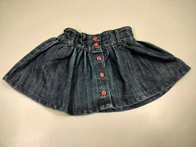 Jupe  denim , boutons roses 60% coton  40% polyester, moins cher chez Petit Kiwi