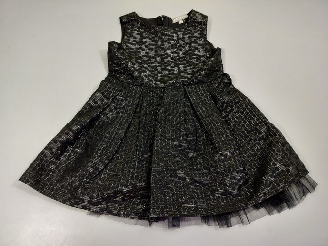 Robe s.m noire avec motifs en fils dorés . 59% viscose 31% polyester 10% fil métallisé. . Doublure 100% coton, moins cher chez Petit Kiwi