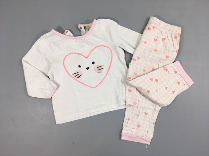 Pyjama 2pcs jersey blanc rose coeurs-Bouloché, moins cher chez Petit Kiwi