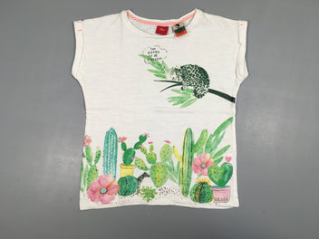 T-shirt m.c blanc flammé félin cactus bas-Petite tache jaune avant bas 100%Coton