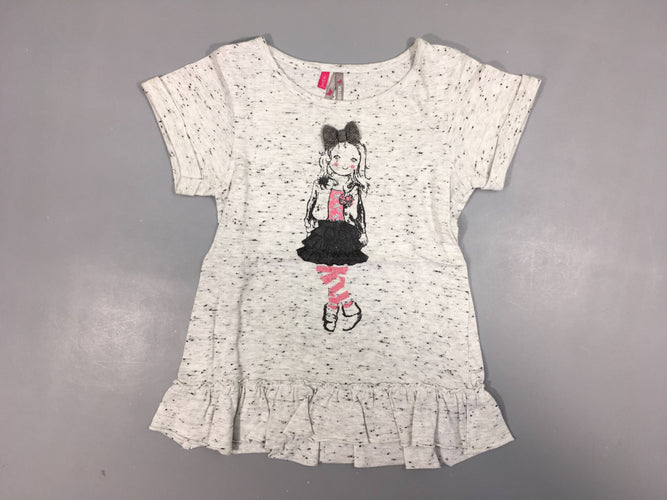 T-shirt m.c à revers gris chiné fille noeud froufrou bas, moins cher chez Petit Kiwi