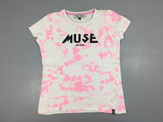 T-shirt m.c à revers blanc effet taches roses Muse Cars jeans Légèrement bouloché, moins cher chez Petit Kiwi