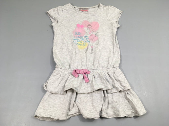 Robe m.c jersey gris chiné volants fille, moins cher chez Petit Kiwi