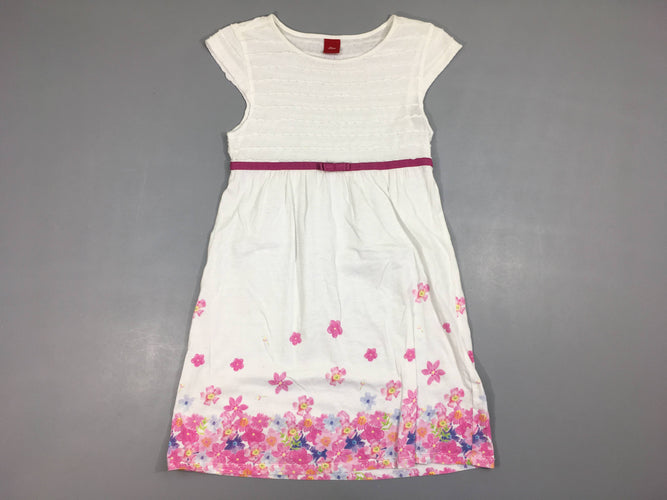 Robe m.c jersey blanche texturée haut fleurie rose-bleu bas, moins cher chez Petit Kiwi