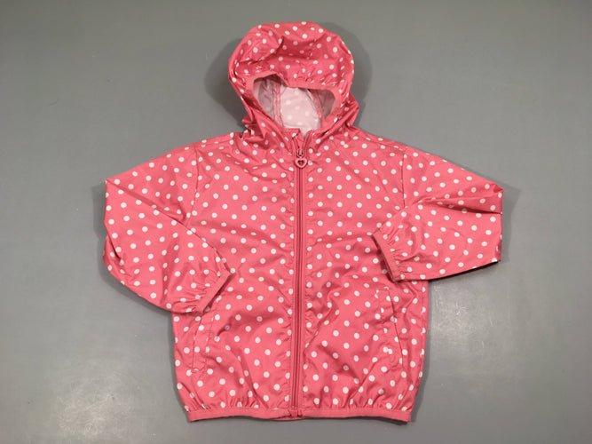 Veste légère zippée rose pois à capuche, moins cher chez Petit Kiwi