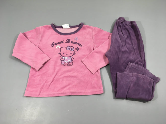 Pyjama 2pcs velours rose/mauve Hello Kitty, moins cher chez Petit Kiwi