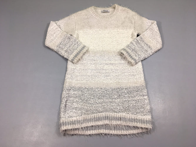 Robe pull m.l duveteuse blanc/gris, moins cher chez Petit Kiwi